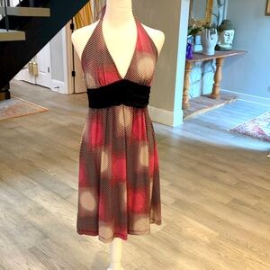 Cute pink, black and white retro halter dress.